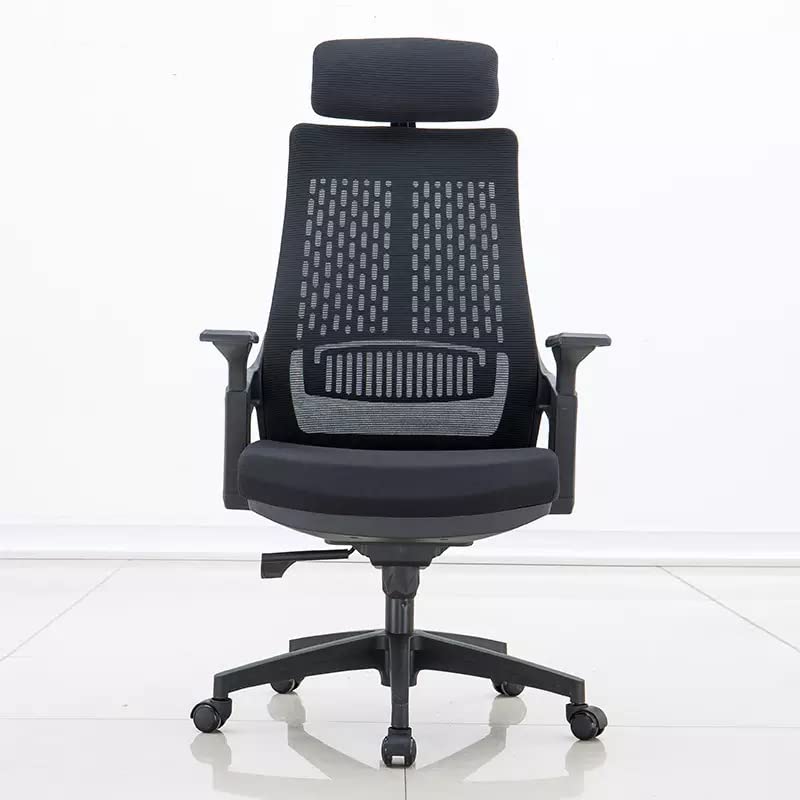 A professional commercial task chair with lumbar support and a swivel base, designed for all-day comfort in an office.