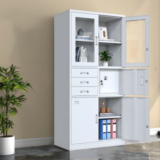 Steel office filing cabinet with drawers and secure storage