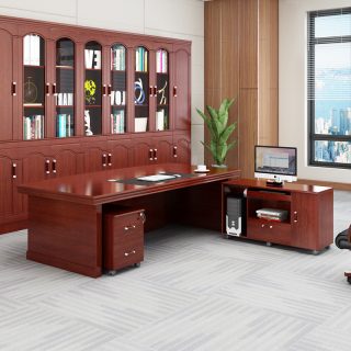 2200mm modern executive desk with extensive workspace, storage cabinets, and integrated filing system in large corporate executive office setting