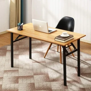Modern foldable office table with wooden top and metal legs, space-saving and versatile for workspaces.