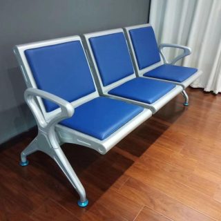Modern 3-seater reception bench with cushioned blue seats for office waiting areas