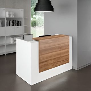 Modern reception desk with wood front panel for office lobbies